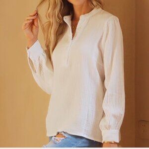 5/$25 BUNDLE DEAL NWOT Amazon Astylish Gauze Button Down Balloon Sleeve Top L